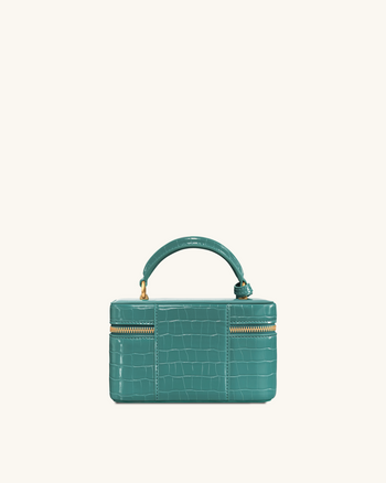 Borsa Cleo a forma di scatola con manico superiore - Croco verde