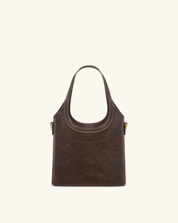 Brooke Mini Borsa a Mano Cinturata e Impreziosita - Marrone Scuro