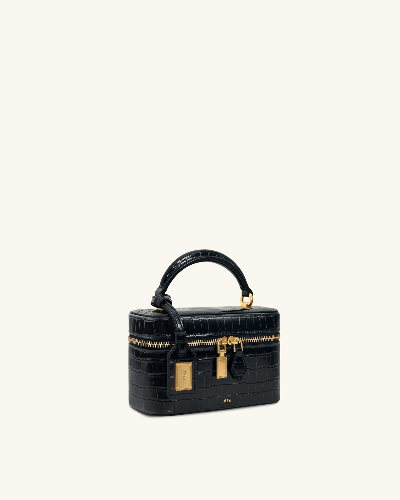 Borsa Cleo a forma di scatola con manico superiore - Croco nero