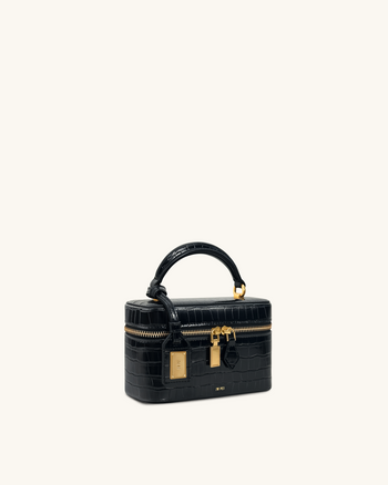 Borsa Cleo a forma di scatola con manico superiore - Croco nero