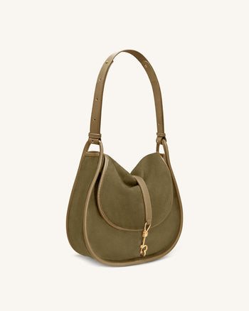 Arla Borsa Hobo Piccola in Finta Pelle Scamosciata - Verde Oliva