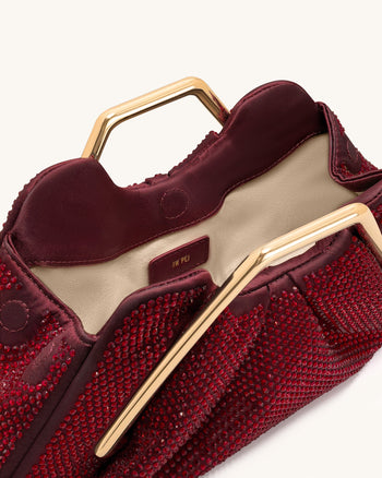 Lila Pochette con Struttura in Metallo e Cristalli Artificiali - Rosso