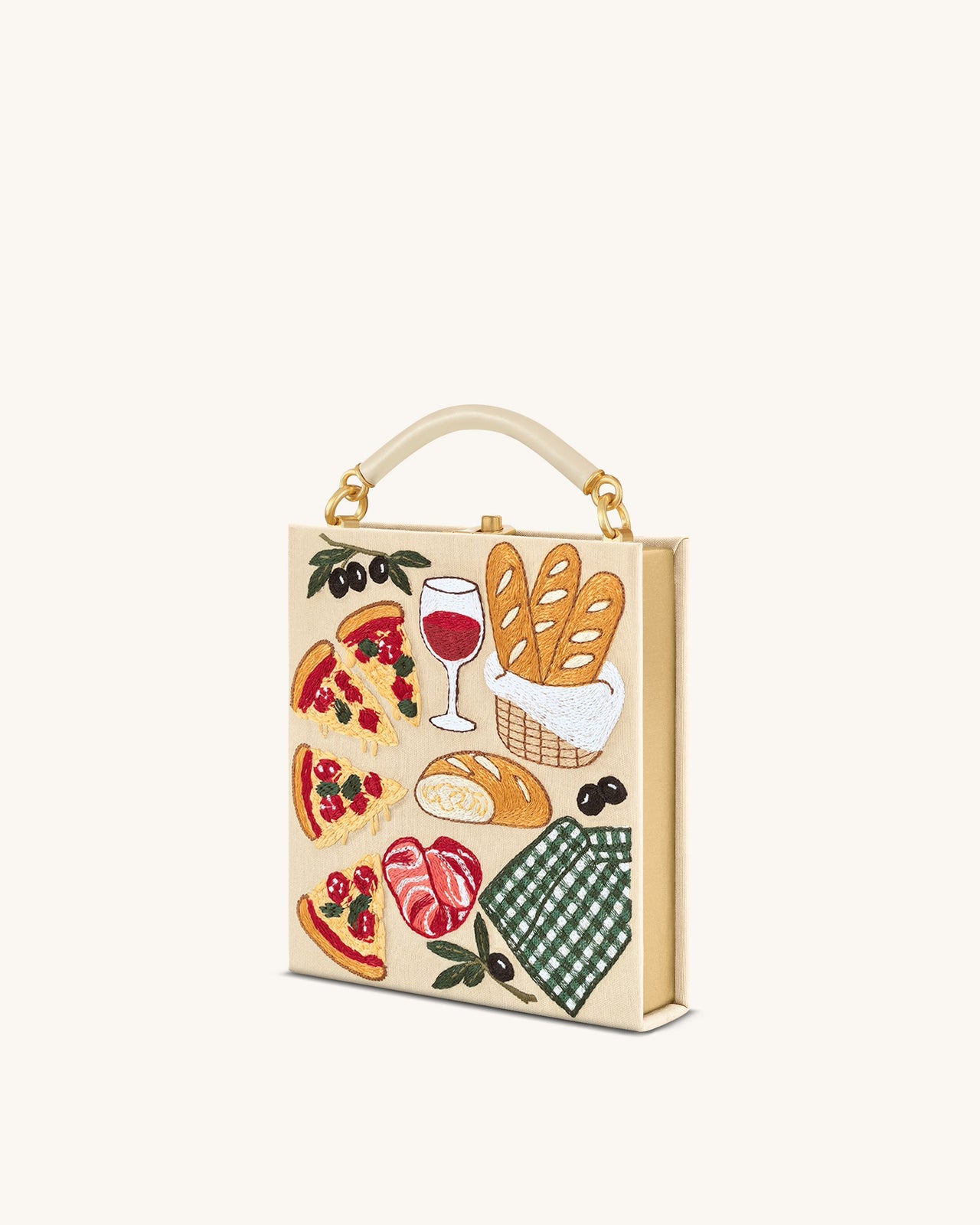 Elle Borsa a Mano a Forma di Libro con Motivo Picnic - Kaki