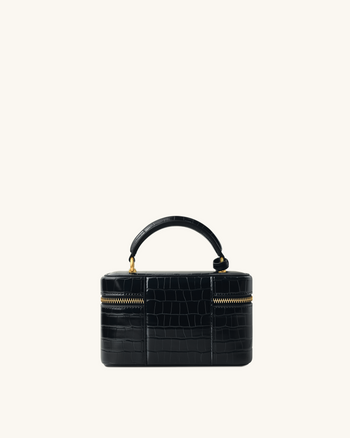 Borsa Cleo a forma di scatola con manico superiore - Croco nero