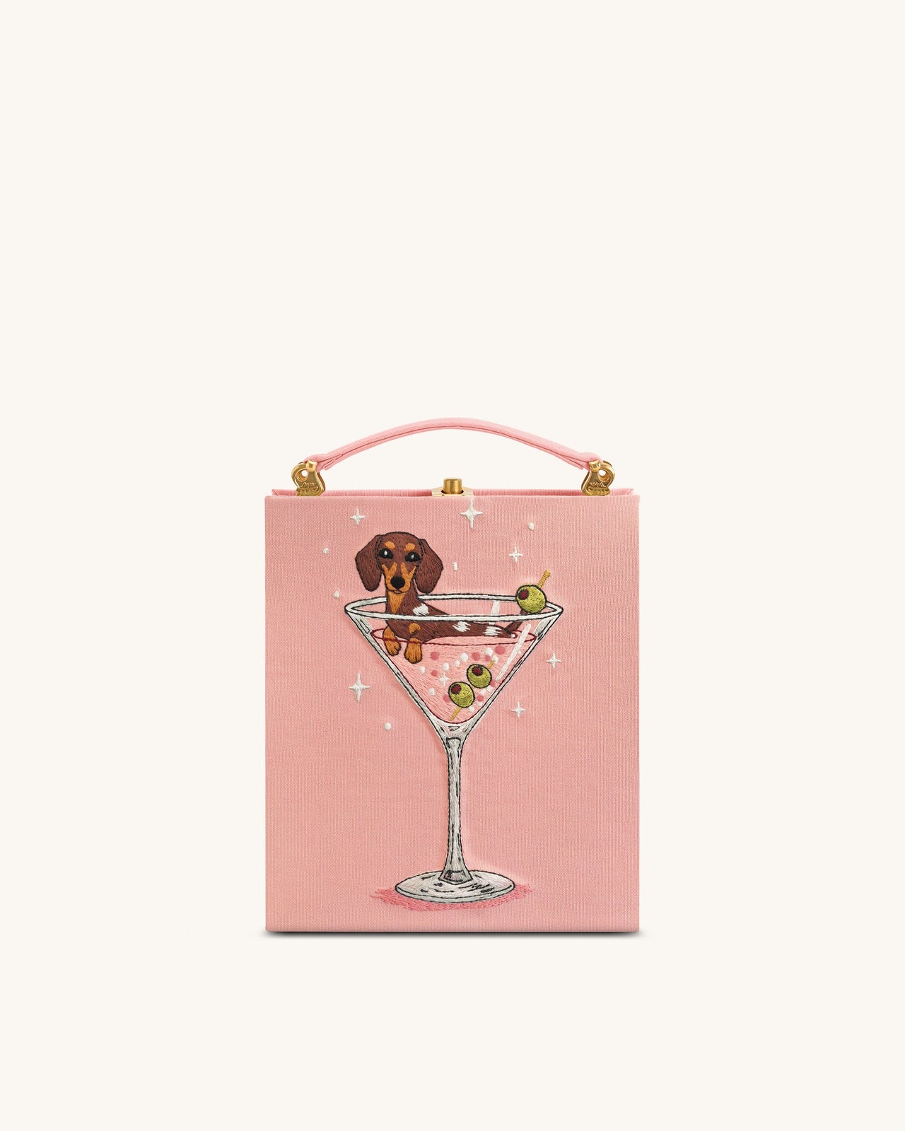 Pochette a forma di libro con motivo cucciolo e calice di vino Taya - Rosa