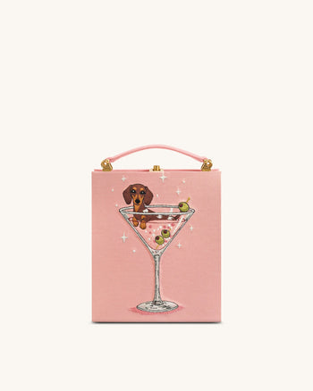 Pochette a forma di libro con motivo cucciolo e calice di vino Taya - Rosa