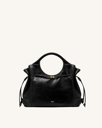 Elara Borsa tote con coulisse in pelle vegana cerata - Nero