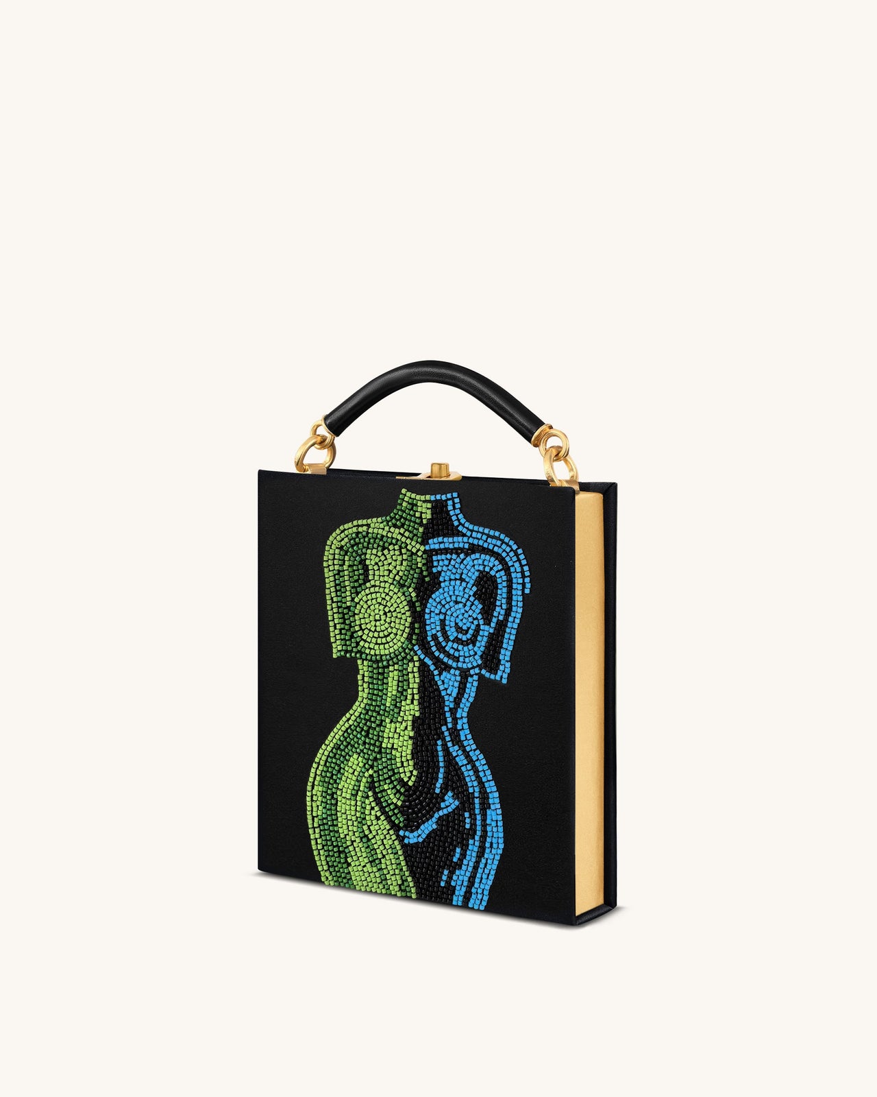 Elle Borsa a Mano con Perline Colorate a Forma di Libro - Nero