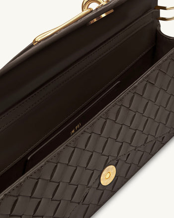 Celeste Borsa a mano con trama intrecciata e patta - Marrone scuro