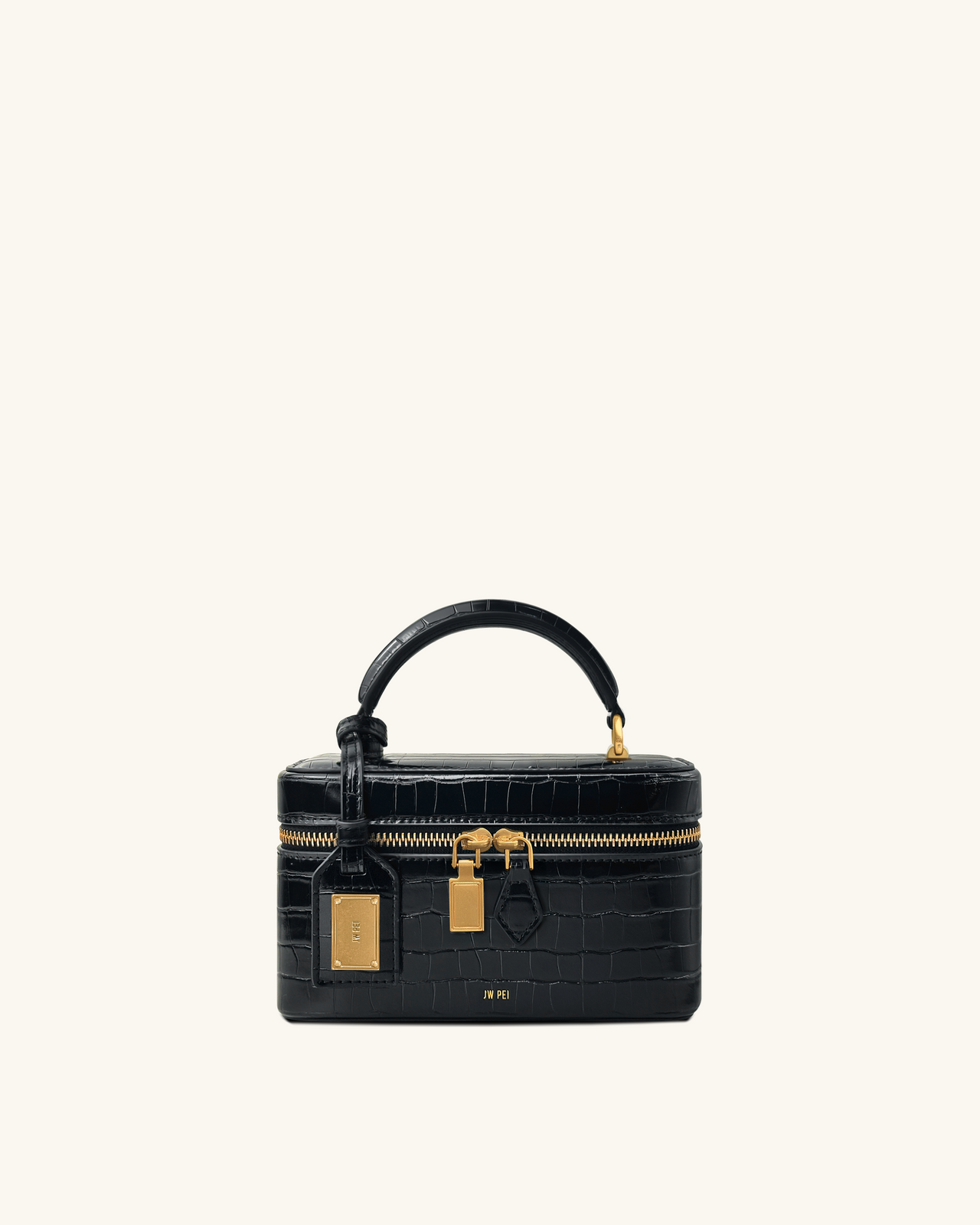 Borsa Cleo a forma di scatola con manico superiore - Croco nero