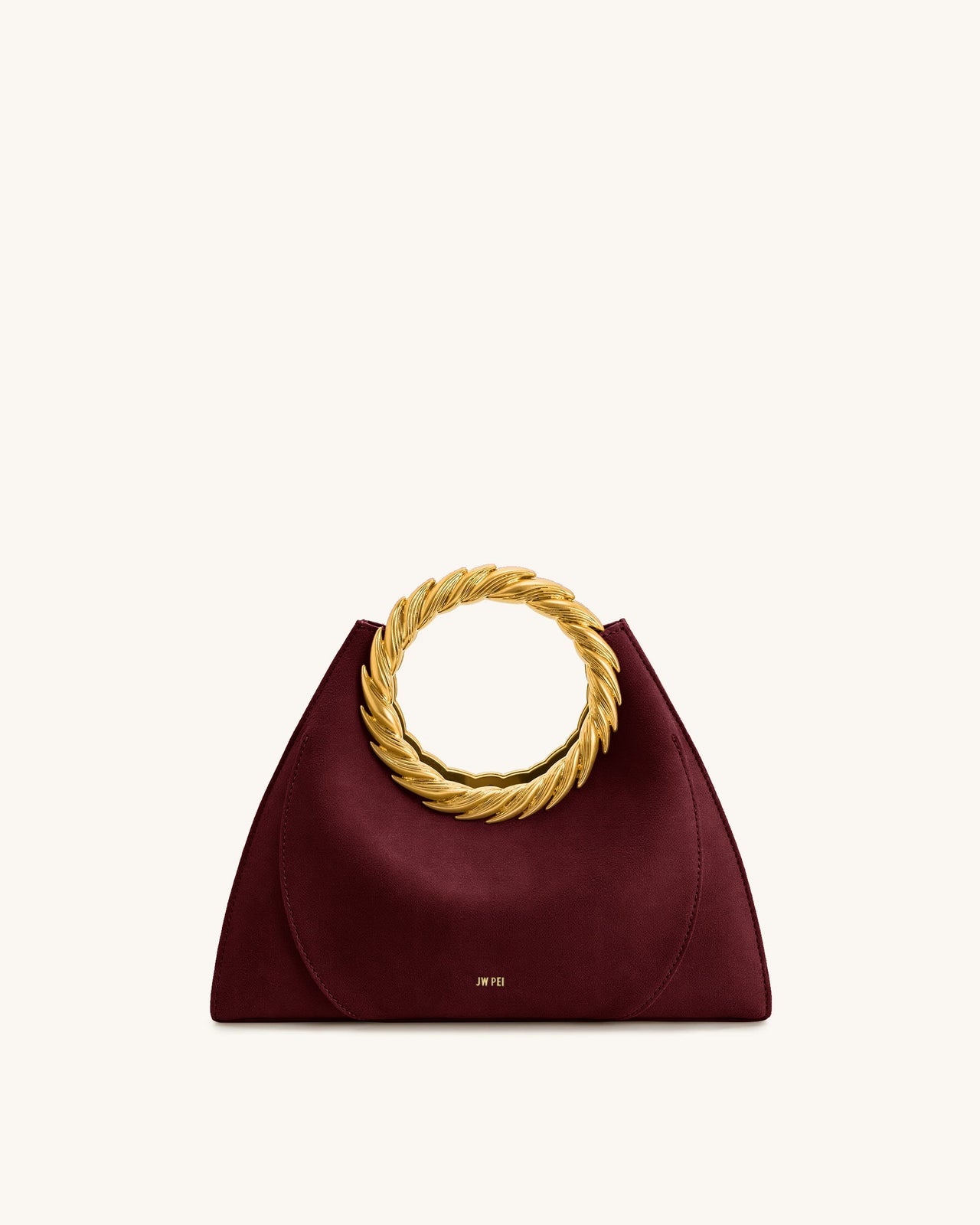 Borsa scultura in similpelle scamosciata con manico a foglia Amiya - Rosso Merlot