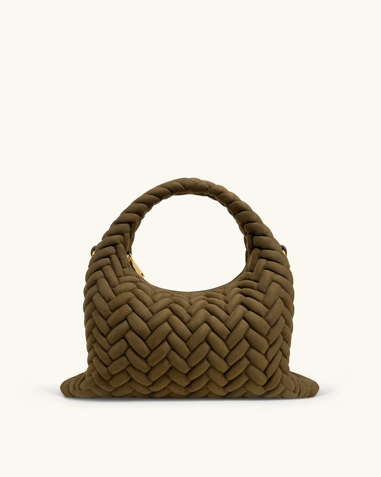 Borsa con Manico Trapuntata in Finta Pelle Scamosciata Cora - Verde Oliva