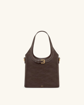 Brooke Mini Borsa a Mano Cinturata e Impreziosita - Marrone Scuro