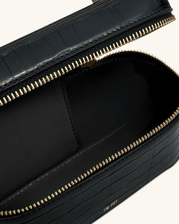 Borsa Cleo a forma di scatola con manico superiore - Croco nero