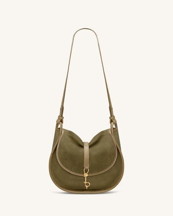 Arla Borsa Hobo Piccola in Finta Pelle Scamosciata - Verde Oliva