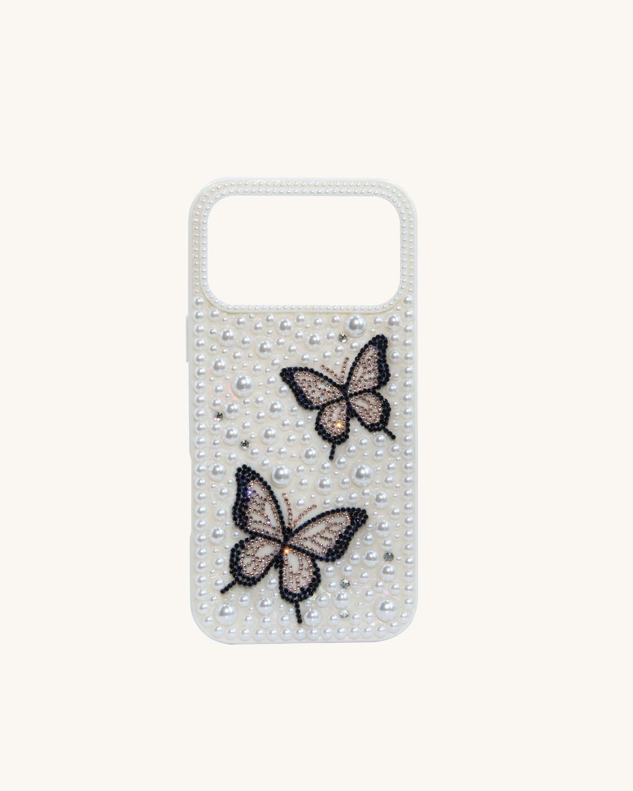 Butterfly Custodia per telefono con perle - Bianca