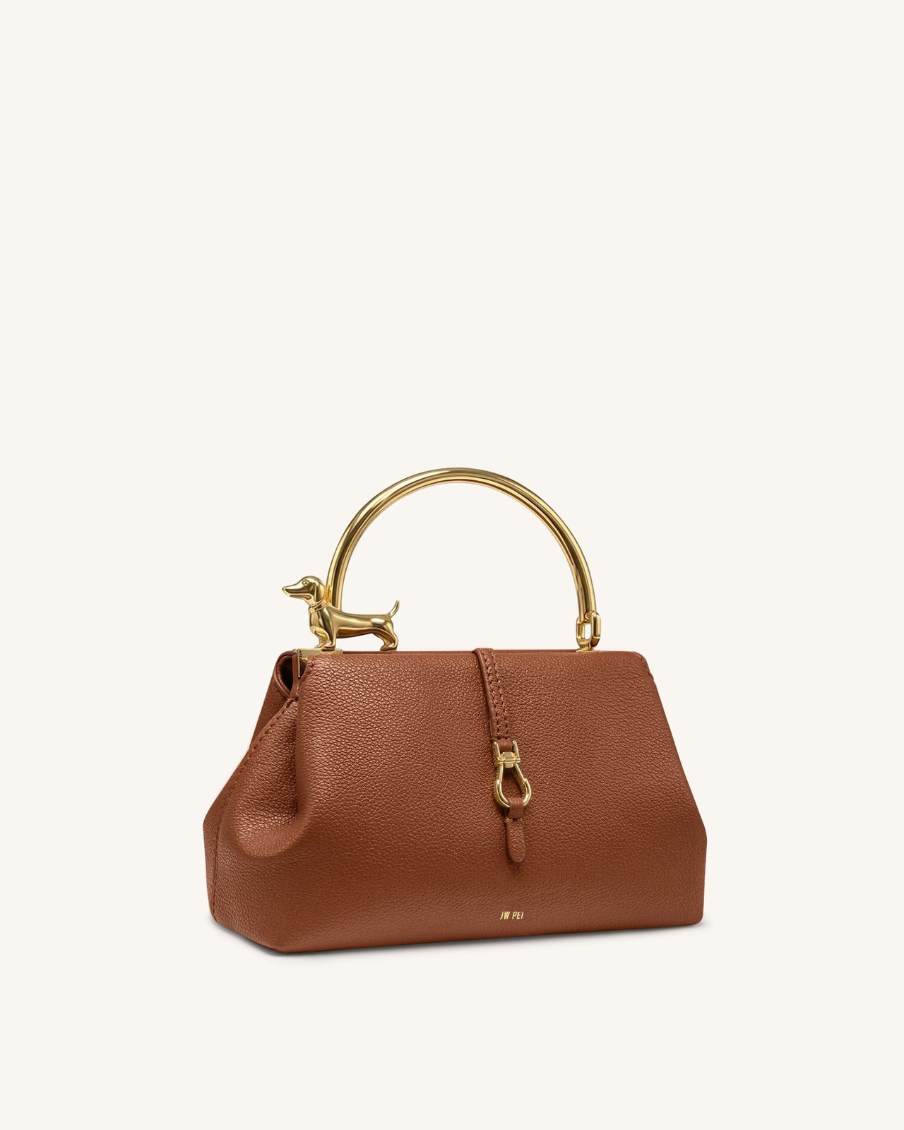 Bruna Borsa a mano con manico in metallo a forma di bassotto - Marrone