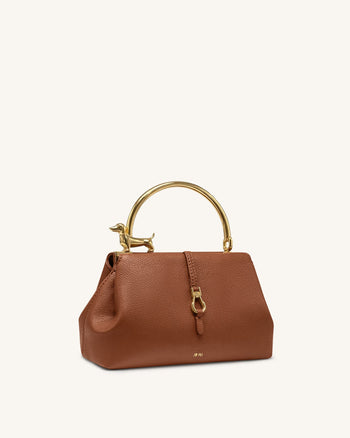 Bruna Borsa a mano con manico in metallo a forma di bassotto - Marrone