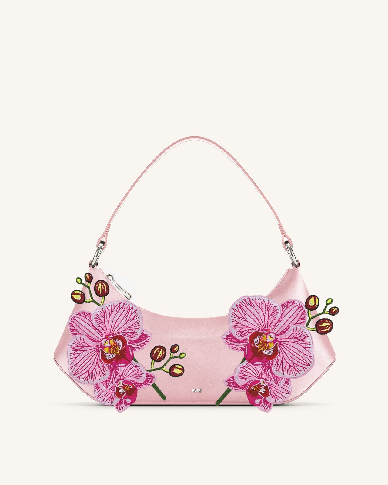 Lily Borsa a tracolla ricamata con orchidee - Rosa