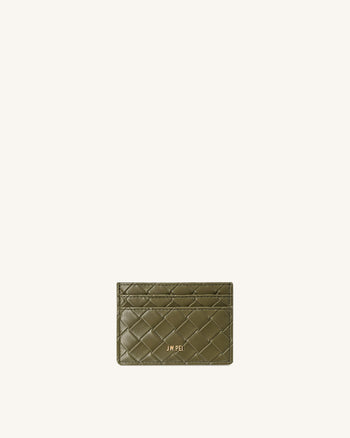 Portacarte con trama intrecciata - Marrone scuro verde