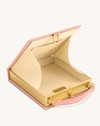 Pochette a forma di libro con motivo cucciolo e calice di vino Taya - Rosa
