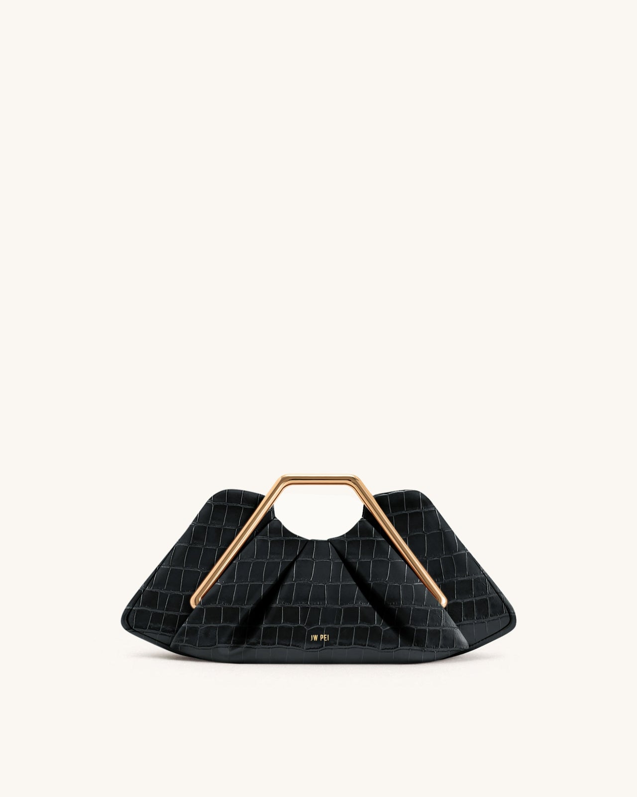 Pochette Lila in similpelle effetto coccodrillo con cornice in metallo - Nero
