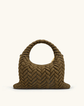 Borsa con Manico Trapuntata in Finta Pelle Scamosciata Cora - Verde Oliva