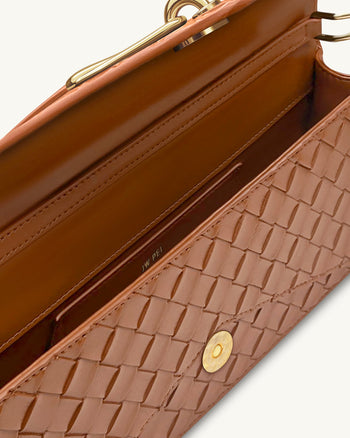 Celeste Borsa a mano con trama intrecciata e patta - Marrone