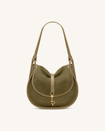 Arla Borsa Hobo Piccola in Finta Pelle Scamosciata - Verde Oliva