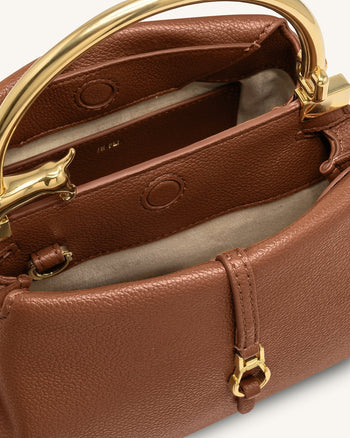 Bruna Borsa a mano con manico in metallo a forma di bassotto - Marrone