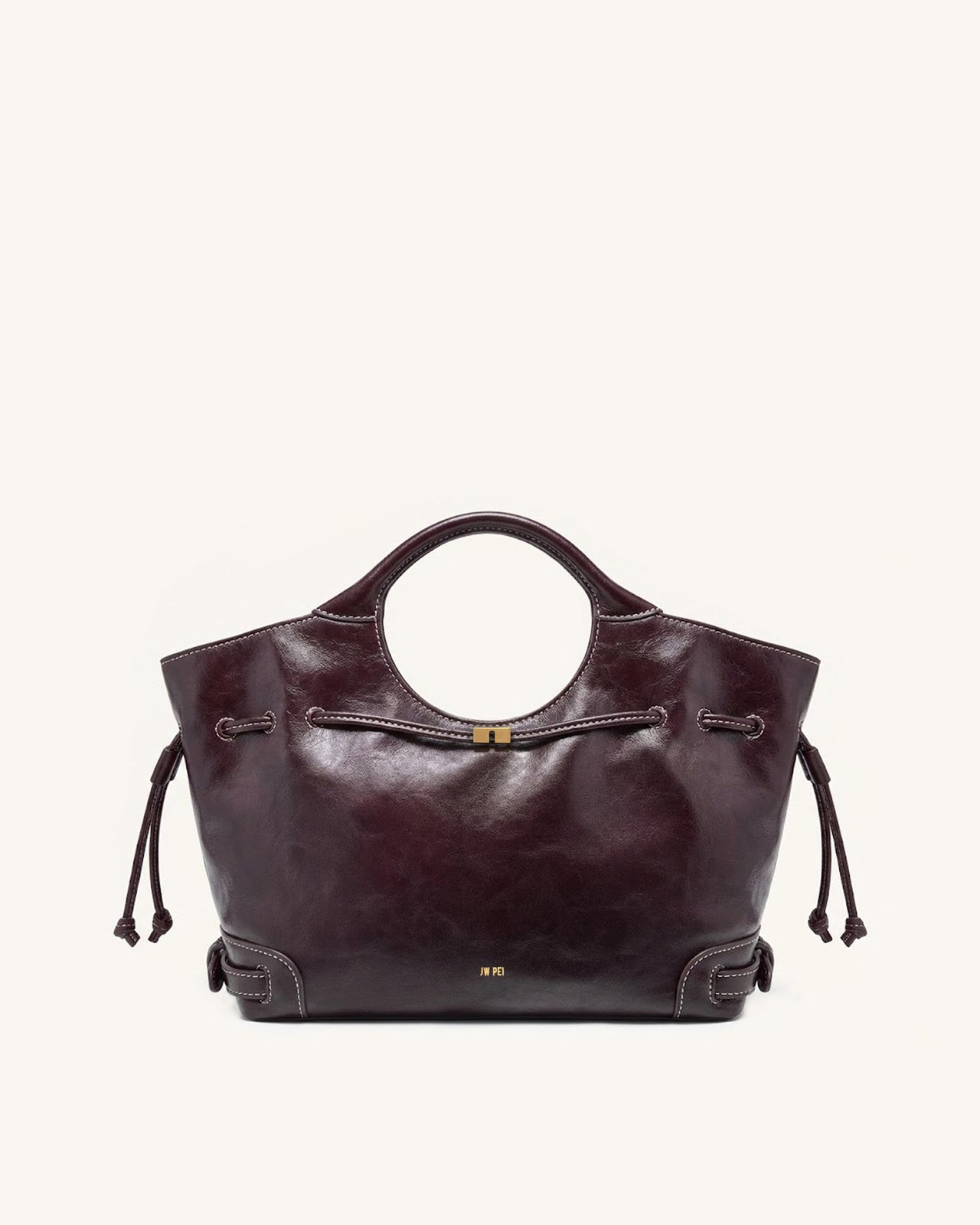 Elara Borsa tote con coulisse in pelle vegana cerata - Bordeaux