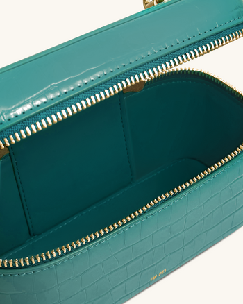 Borsa Cleo a forma di scatola con manico superiore - Croco verde