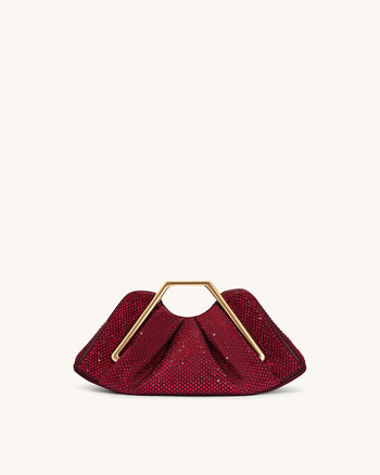 Lila Pochette con Struttura in Metallo e Cristalli Artificiali - Rosso