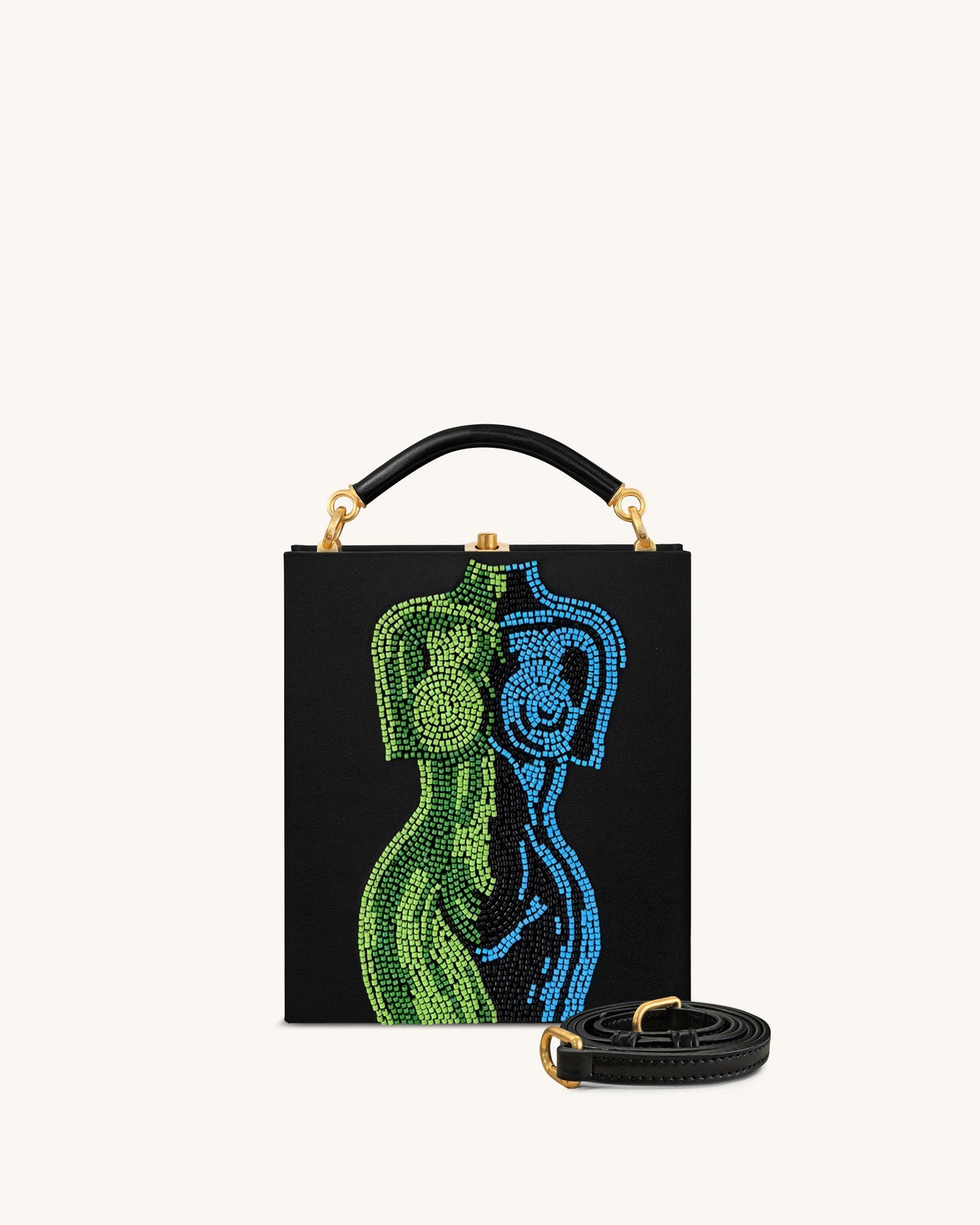 Elle Borsa a Mano con Perline Colorate a Forma di Libro - Nero