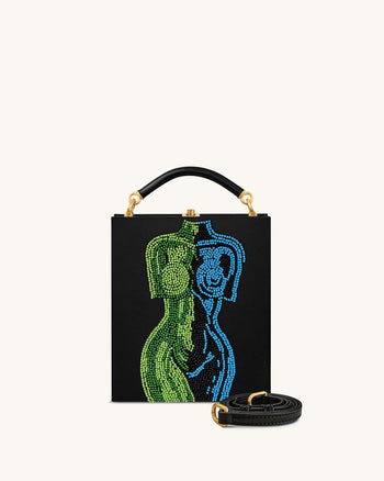 Elle Borsa a Mano con Perline Colorate a Forma di Libro - Nero