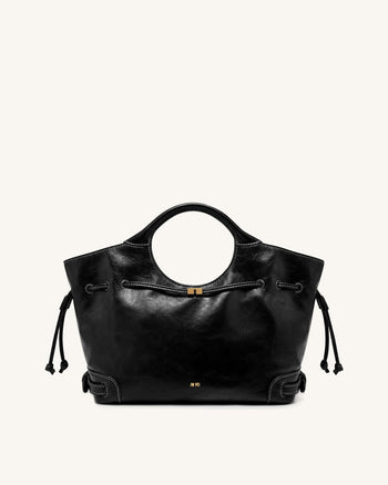 Elara Borsa tote con coulisse in pelle vegana cerata - Nero