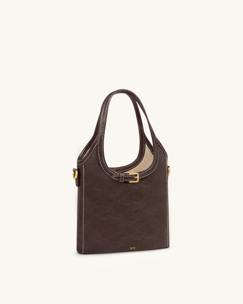 Brooke Mini Borsa a Mano Cinturata e Impreziosita - Marrone Scuro