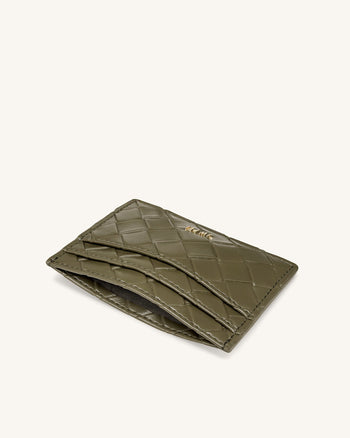 Portacarte con trama intrecciata - Marrone scuro verde