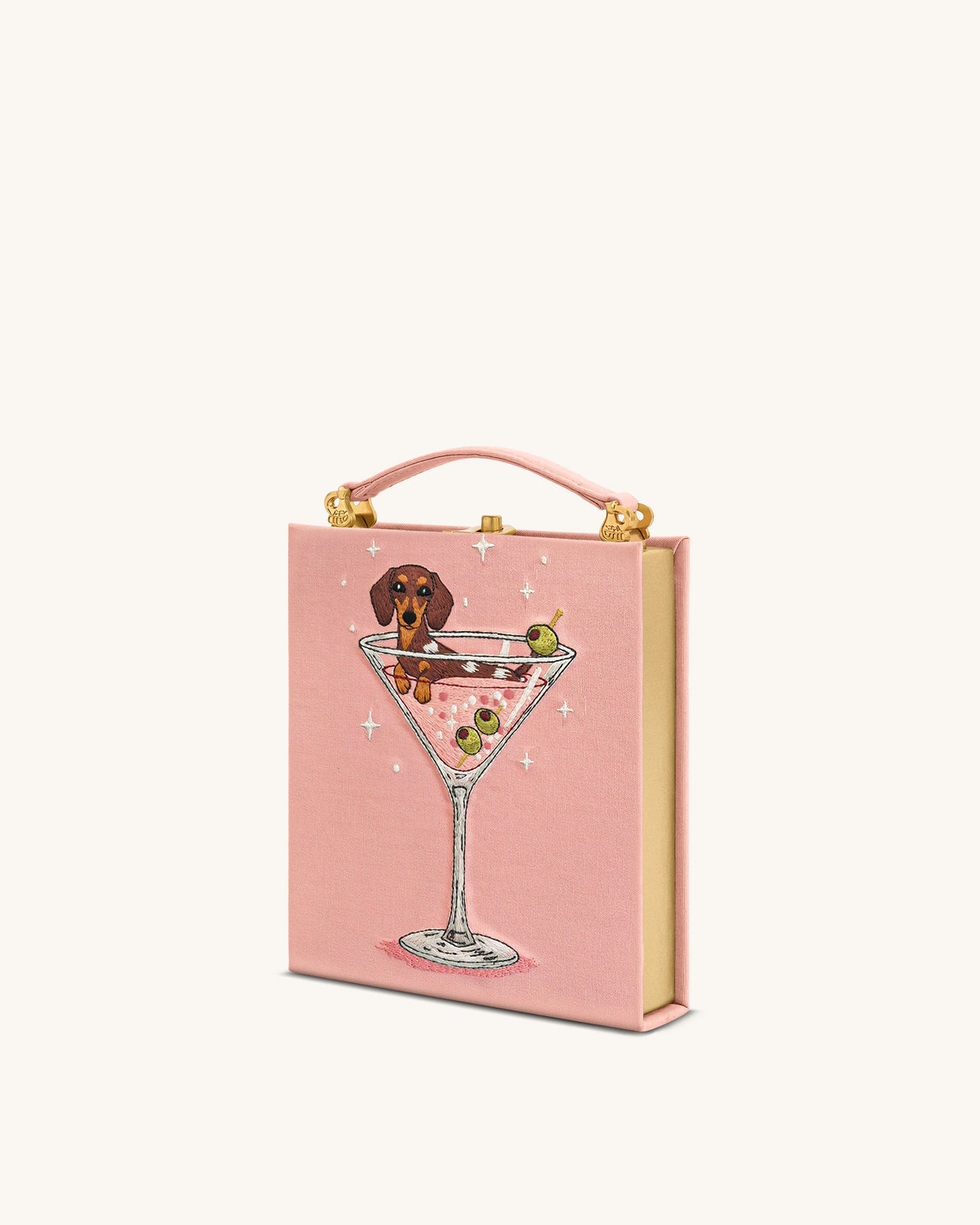 Pochette a forma di libro con motivo cucciolo e calice di vino Taya - Rosa