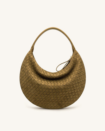 Nola Borsa a spalla a mezzaluna in finta pelle scamosciata intrecciata - Verde oliva