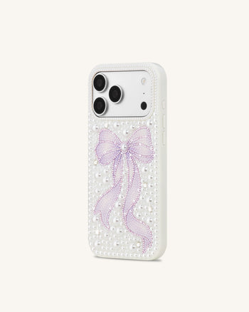 Pearl Cover per telefono con fiocco in cristallo artificiale - Bianco