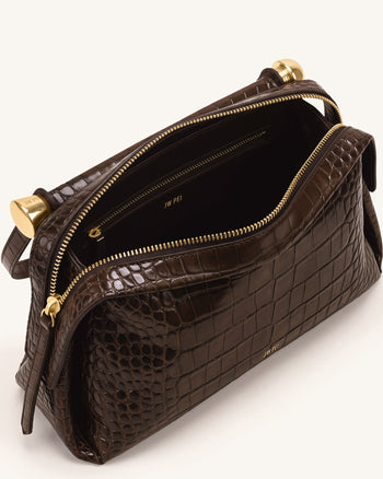 Naomi Borsa a spalla con doppia zip - Marrone coccodrillo