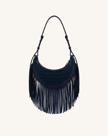 Sharon Borsa a tracolla con frange - Blu navy effetto coccodrillo