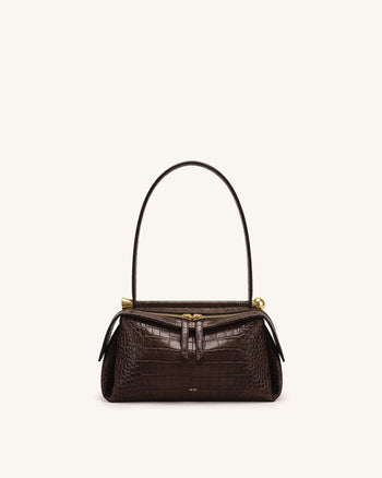 Naomi Borsa a spalla con doppia zip - Marrone coccodrillo