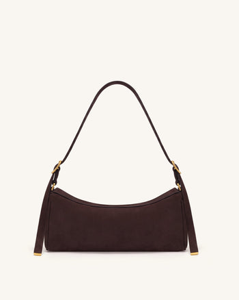 Elowen Borsa a spalla East-West in finta pelle scamosciata - Marrone scuro