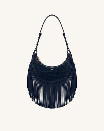 Sharon Borsa a tracolla con frange - Blu navy effetto coccodrillo