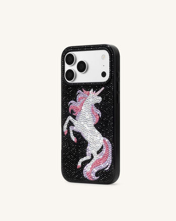 Custodia per telefono con strass unicorno - Nero