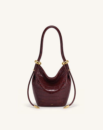 Ellie Borsa a secchiello con anello metallico decorativo - Borgogna effetto coccodrillo
