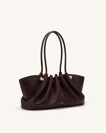 Naomi Borsa a spalla arricciata con manico lungo - Bordeaux intenso