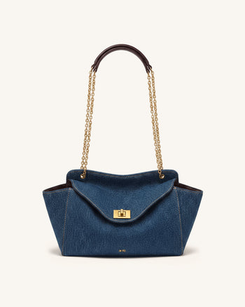 Lucia Borsa a spalla a busta con catena - Denim blu